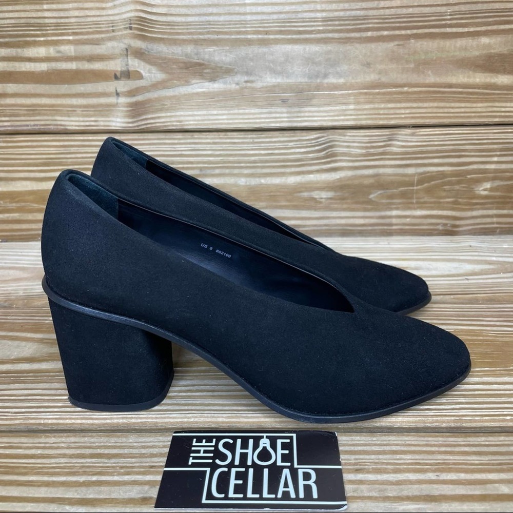 COS Womens 8 Heel Chucky Block Heel Black Suede Pumps Shoes